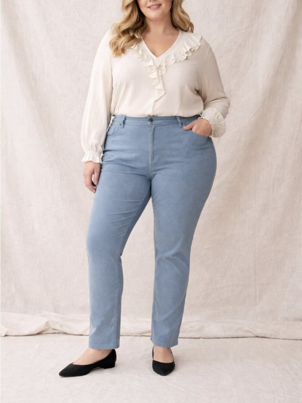 Lands' End Pants Womens 22W Light Blue Corduroy Tummy Control Stretch Casual NWT